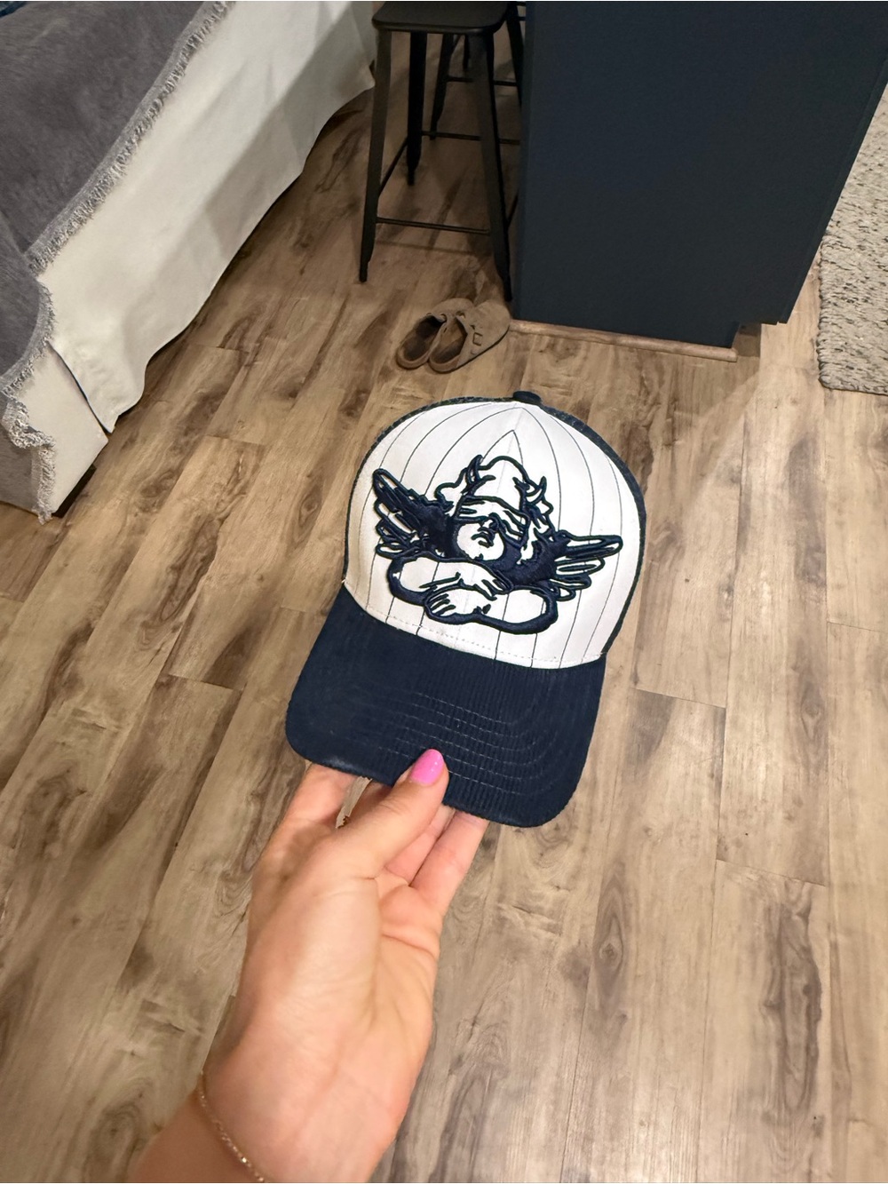 Boyle Two-Tone Navy and White Baseball Cap with Winged Mascot
